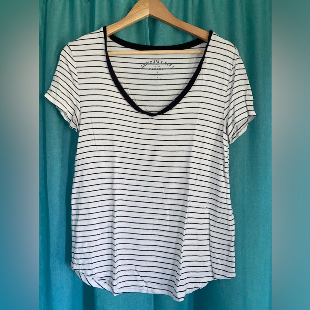 Aeropostale Seriously Soft Striped V-neck T-shirt